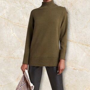 ANTHROPOLOGIE Olive Green Knit Sweater Tunic Mock Neck Edgy Small Preppy Edgy
